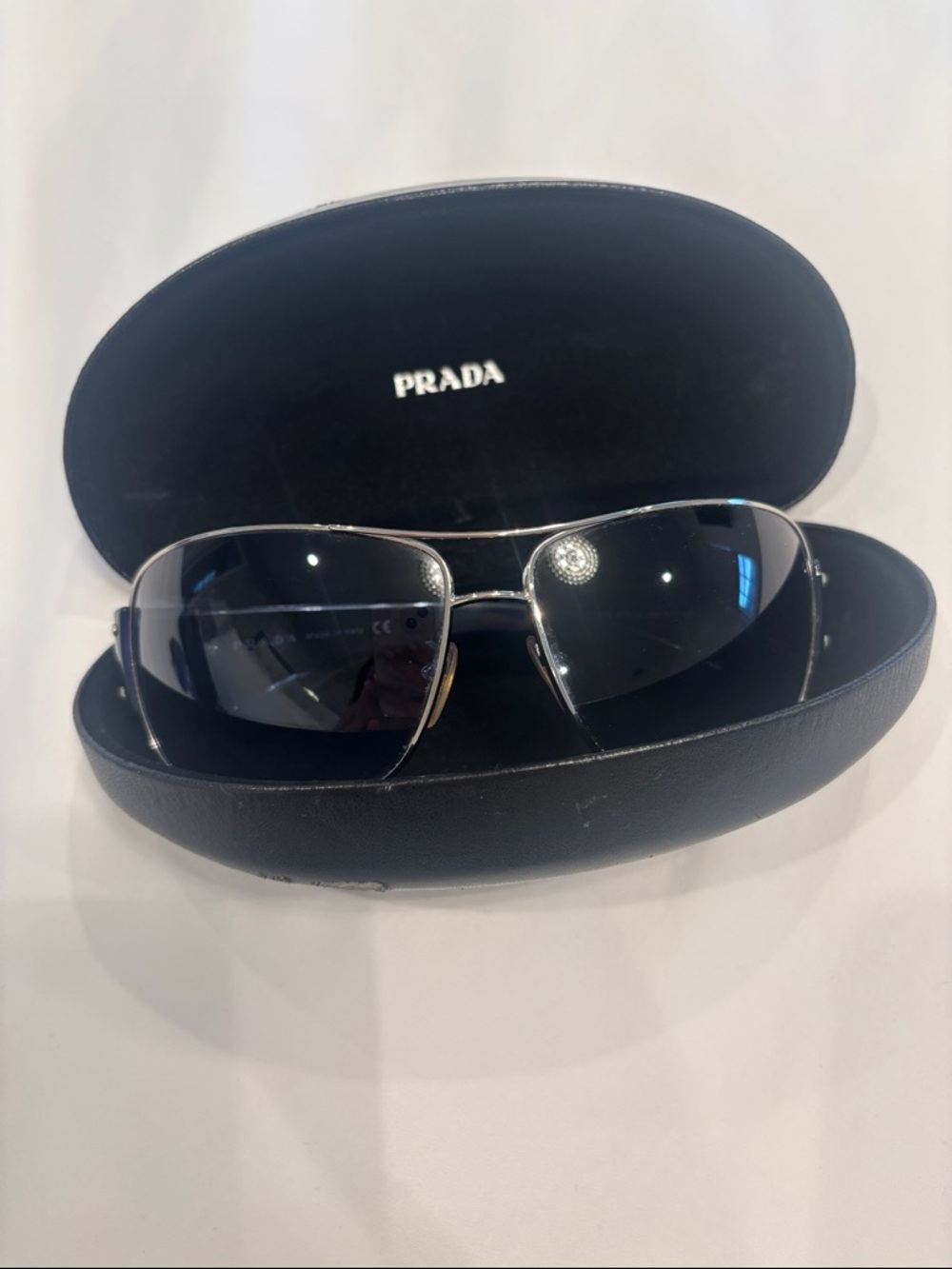 Prada Metal Aviator Sunglasses in Blue and Silver